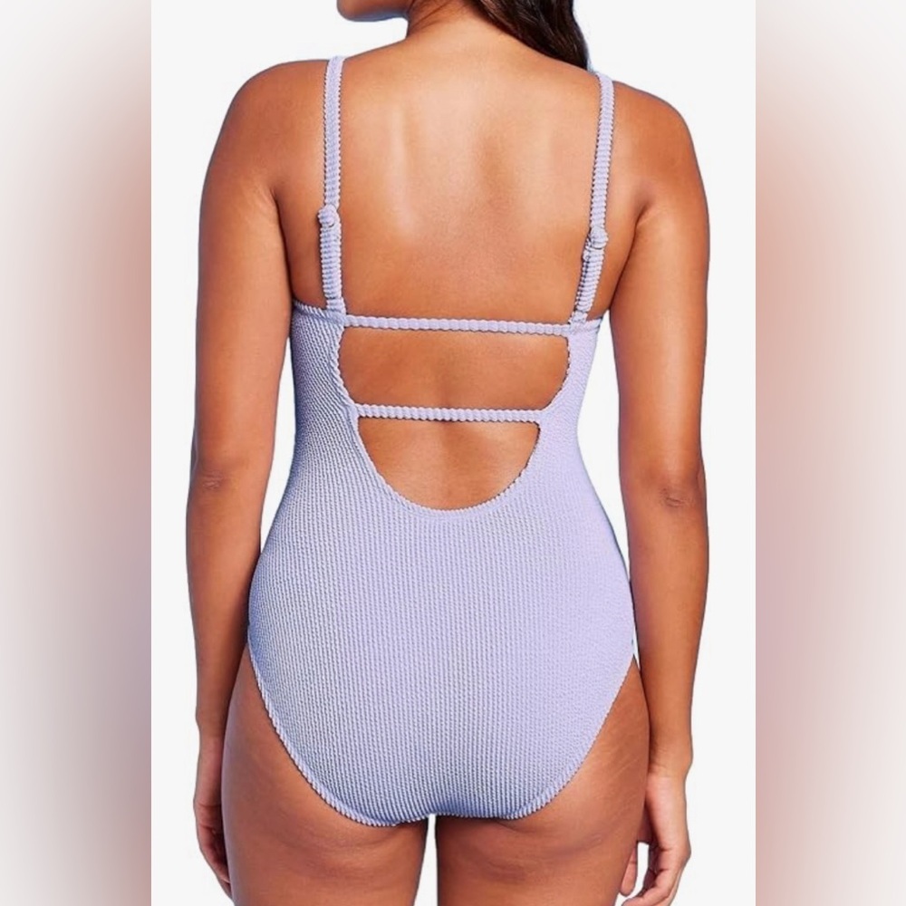 Kona Sol Women's Pucker Textured Square Neck High Coverage One Piece Swimsuit XL